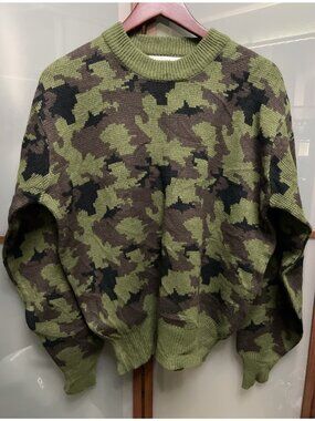 Winchester Vintage Camouflage Knit Sweater Mens Large Field Green Khaki Camo